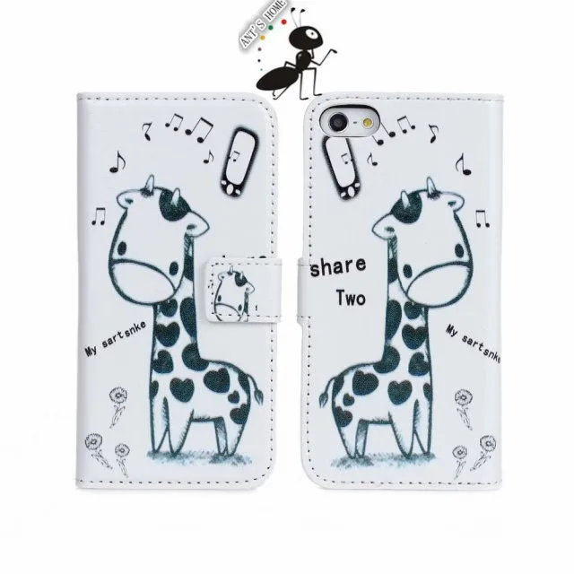 Fashion cartoon giraffe cover for iphone 5s case Luxury PU leather case for iphone 5 Phone case for iphone 5 5g 5s