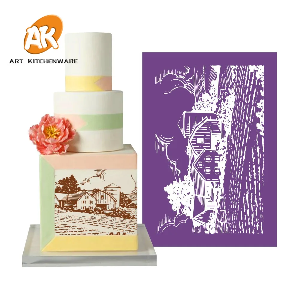 

AK Fondant Cake Decorating Soft Transparent Countryside Icing Tools Wedding and Birthday Cake Mesh Stencil