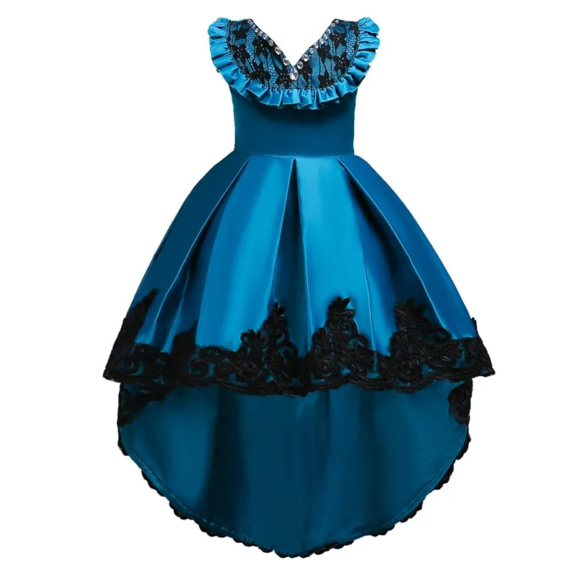 

Girl Wedding Party Dress Children V Neck Flower Embroidery Evening Dresses with Train Teens Pageant Costume, As picture