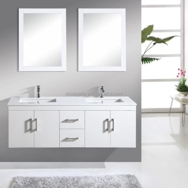 White Wall Mounted Solid Oak Wood Bathroom Furniture