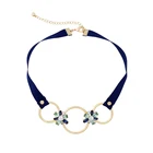 xl00879b Wholesale Glass Stone Statement Women Jewelry Fashion Three Hoops Black Necklace Choker