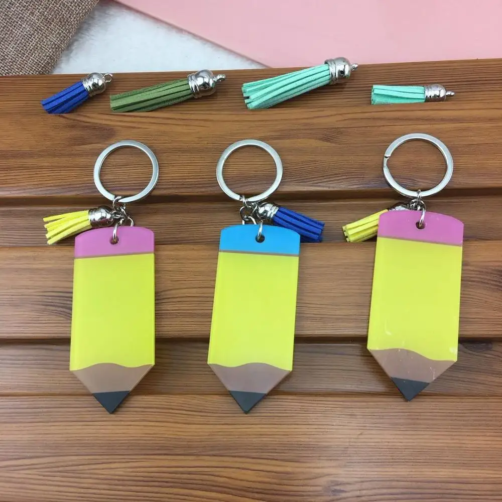 Personalized monogram pencil acrylic keychain with colorful tassel customized, Plated silver
Personalized monogram pencil acrylic keychain with colorful tassel customized, Plated silver