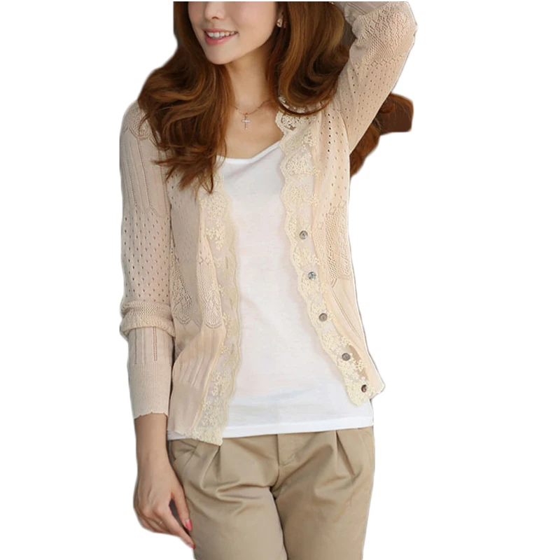 Summer Lace Cardigan Women Blouse Shirt Back Hollow out Knitted Ladies Crochet Tops Female Blusa Feminina 2015