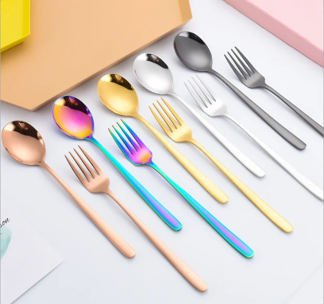 304 Stainless Steel Color Spray Korean Style Spoon and Fork Stainless Steel Spoon and Fork, White,black,blue, pink,etc...
304 Stainless Steel Color Spray Korean Style Spoon and Fork Stainless Steel Spoon and Fork, White,black,blue, pink,etc...