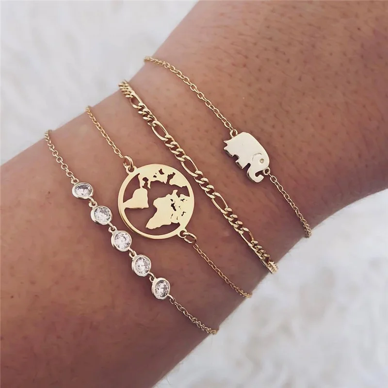 4pcs/set Fashion Set Gold Plated Map Adjustable Chain Hollow Micro Inlaid Zircon Crystal Alloy Elephant Bracelet, Picture
4pcs/set Fashion Set Gold Plated Map Adjustable Chain Hollow Micro Inlaid Zircon Crystal Alloy Elephant Bracelet, Picture