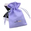Custom logo printed microfiber mini colored soft faux suede velvet drawstring bowknot jewelry bag pouches