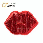 Factory Direct Custom Embroidered Sequins Patch Custom Red LIPS Felt Patches Sequin Appliques Iron On Letters