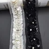 Hot sell embroidered sequin pearls beads trim for party dress