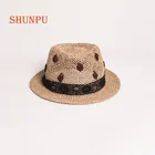 Natural knitted mens straw fedora seagrass hat