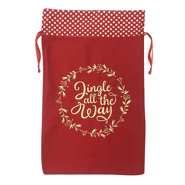 red drawstring canvas gift bag christmas tree storage santa sack