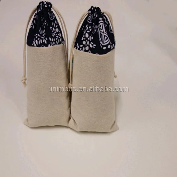 high quality cotton linen drawstring bag, dust bag with ribbon
