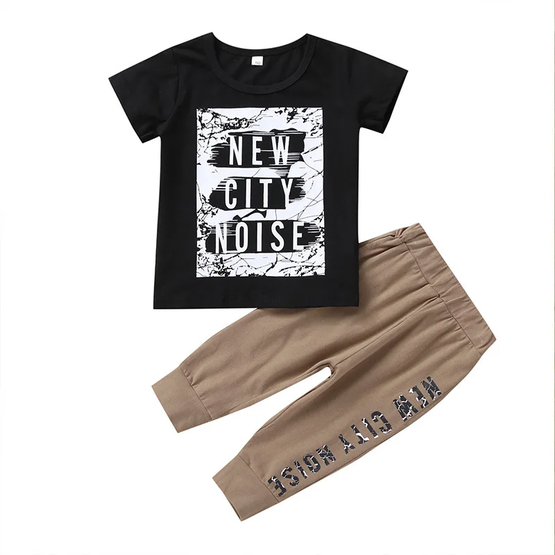Wholesale online shopping kids children's black letters t-shirt and pants baby boys clothing sets
Wholesale online shopping kids children's black letters t-shirt and pants baby boys clothing sets