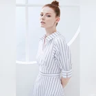 2019 new fashion bat sleeve white striped A swing temperament women mid waist casual stripe dress