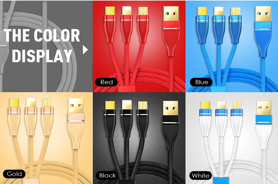New Arrival High Quality Braided Durable 2.4 A Usb Cable for Iphone X 3 in 1 Fast Charging Phone Cable - ANKUX.COM