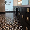 Brass Inlay Waterjet Mosaic Black Marble Flooring Tiles Design