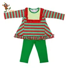 Toddler Girls ruffle outfits long sleeve outfits with stripe top and green pants children clothes PGCC6092