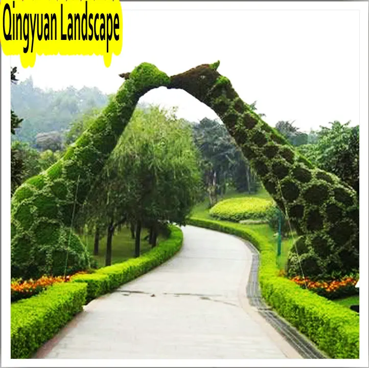 Huge Artificial Topiary Giraffe Fake Grass Animal Metal Frame Animal