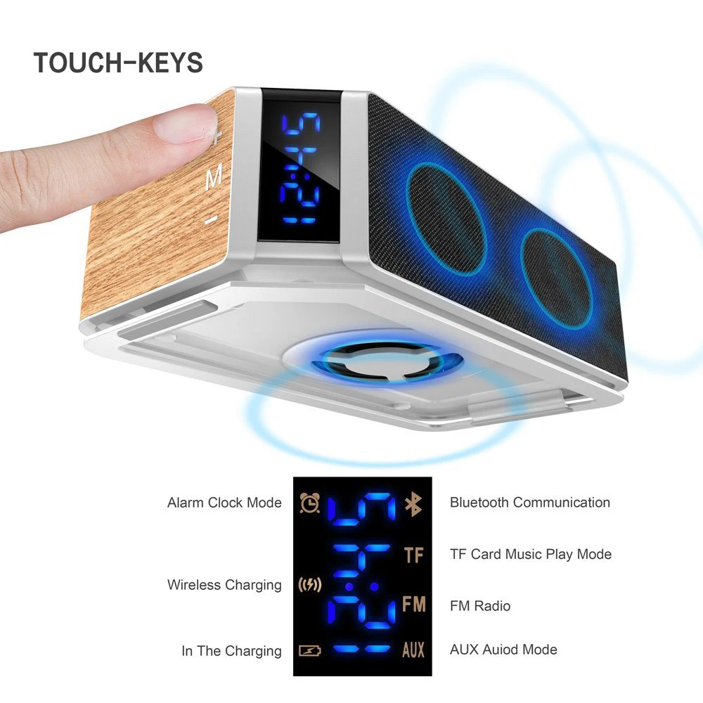 built in wireless charger bluetooths speaker with alarm clock - ANKUX.COM