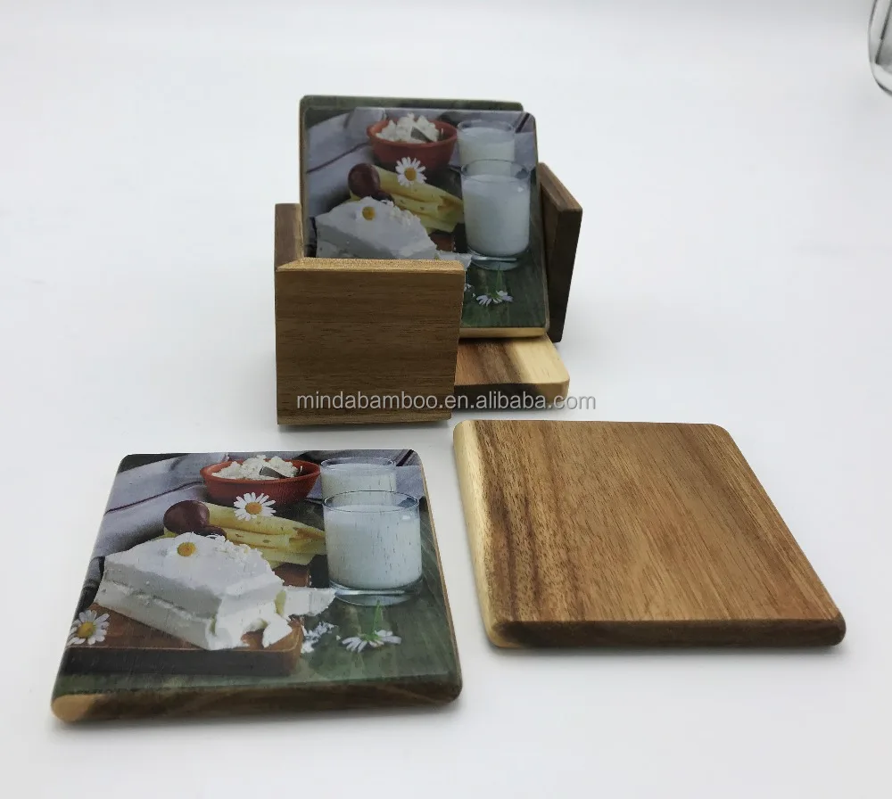 4 pcs set new design gift present acacia wood cup coaster
