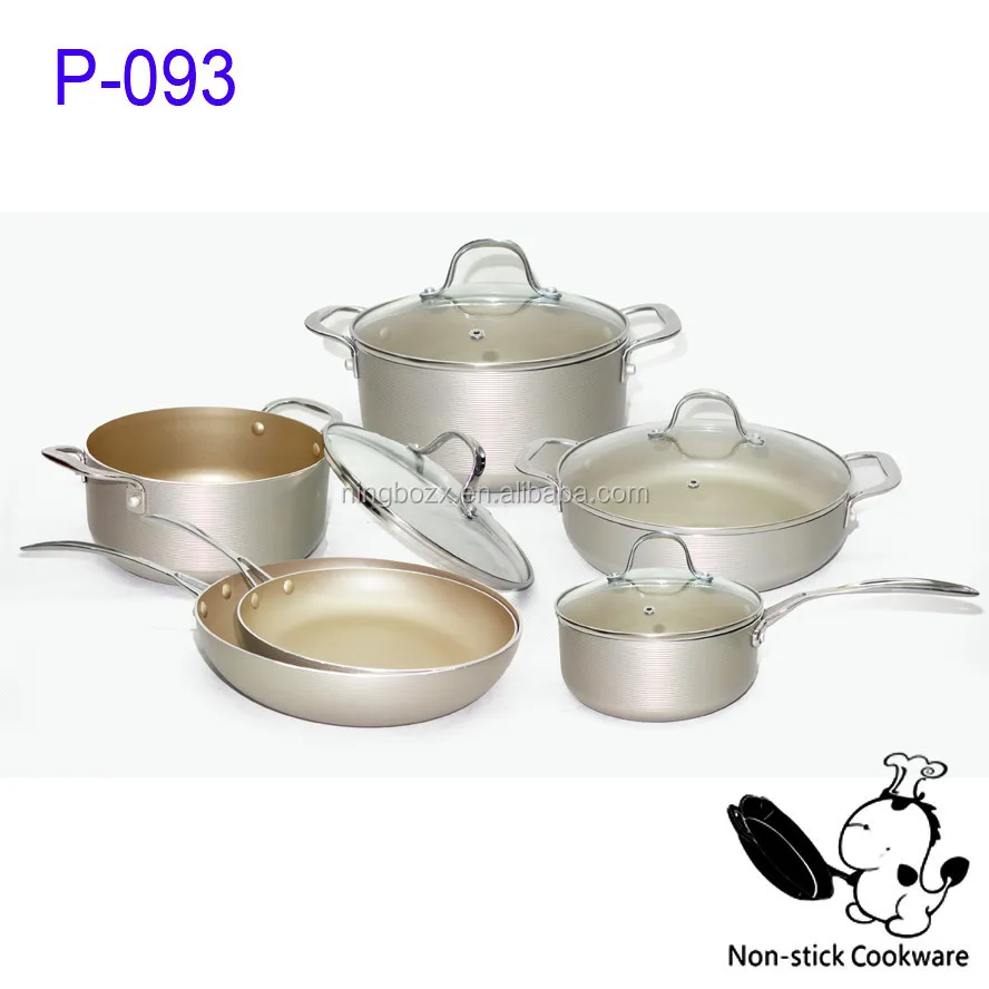 10 Pcs Pressed Gold Nonstick Cookware Set Ceramic Fry Pan Set Stainless