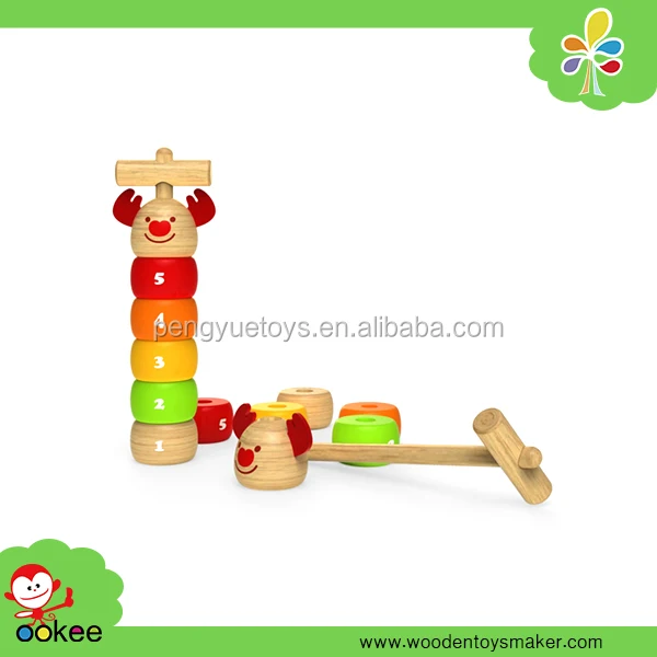 2016 Educaitonal EN-71,CE wholesale rainbow custom deer wooden building blocks stacking toys for babies