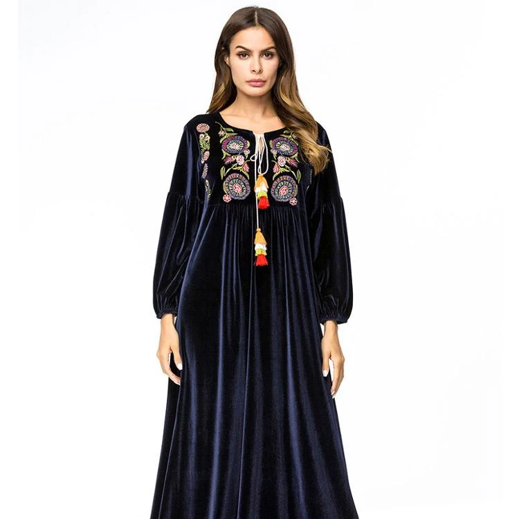 2019 Hot Selling Dubai Long Sleeve Maxi Islamic Clothing Muslim Abaya Kaftan Dress With Embroidery, Dark blue
2019 Hot Selling Dubai Long Sleeve Maxi Islamic Clothing Muslim Abaya Kaftan Dress With Embroidery, Dark blue