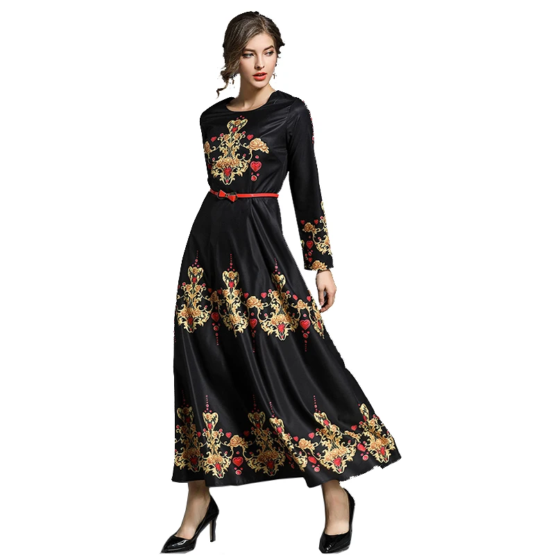 Black Dress Long Sleeve Elegant Flower Dress