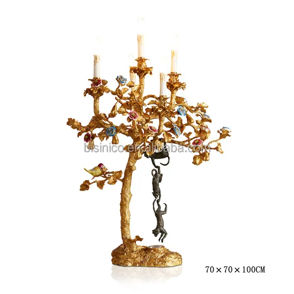 Alte Messing Baum Design Tisch Lampe, Home Dekorative Bronze lampe Mit Keramik Klettern Affe