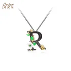Custom Letter R Pendant 925 Sterling Silver Green Spinel Alphabet Initial Handmade Pendant