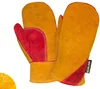 Abalone Style Cow Split Leather Welding Mitten Gloves With Red Palm
