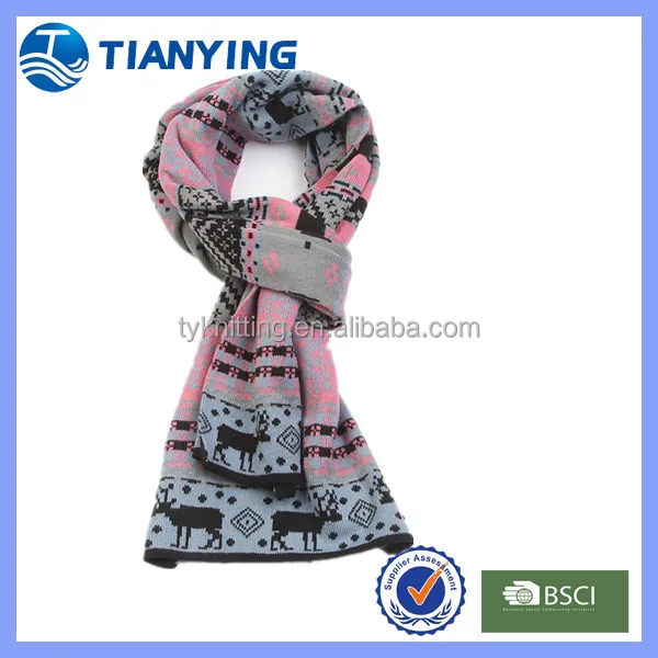 hot sale christmas gift winter jacquard deer warm knit scarf