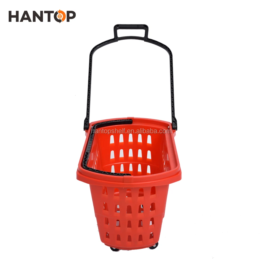 56l double handle grocery store plastic rolling basket han-tb36