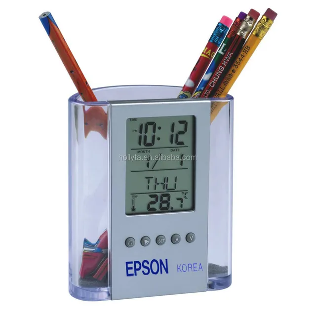 pen holder for promotional gifts Multifunction calendar with clock pen holder