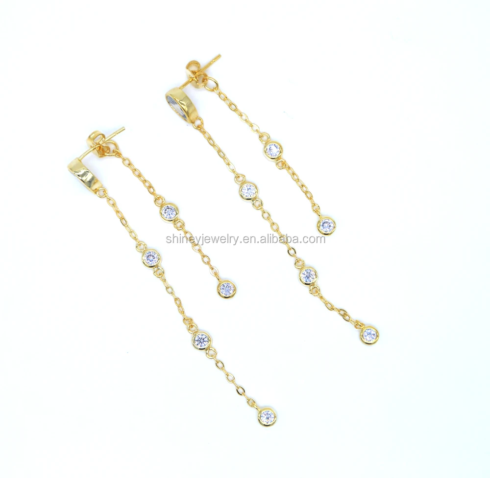 2021 high quality link chain bezel cz luxury delicate women jewelry gold chain dangle cz earring, Picture
2021 high quality link chain bezel cz luxury delicate women jewelry gold chain dangle cz earring, Picture
