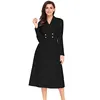 Women's Clothing Tight Winter Fashion Brief 50s Party Formal Lady Office Wear Black Vintage Button Collared Fit-and-Flare Dress