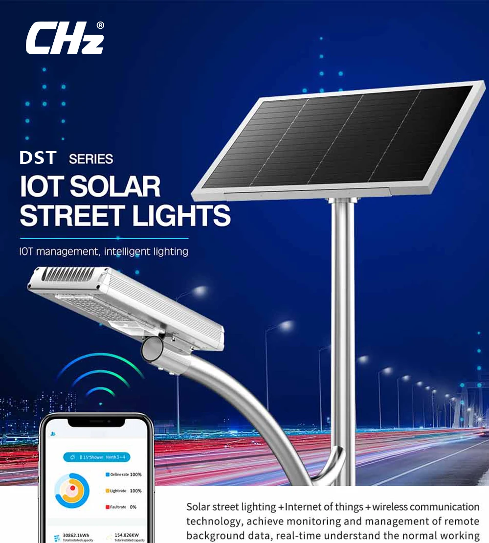 IOT management intelligent lighting sensor outdoor solar powered street light led 30 watt