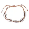 Boho women and girls latest bracelet designs zinc alloy seashell cotton cord adjustable woven bracelet as gifts