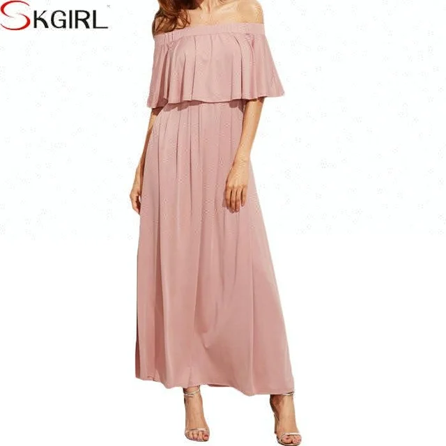 latest new style long dresses off the shoulder frill half sleeve