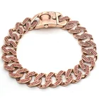 Rose gold rhinestone diamond stainless steel welded cast bully dog training collar with buckle