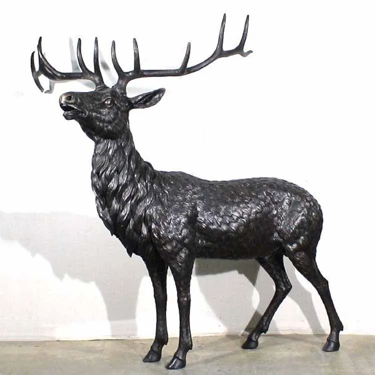 Garden decor metal animal statue bronze art casting standing elk sculpture