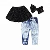 Hot Bulk Children's Clothes Boob Tube Top and Ripped Jeans 3pc Kids Baby Girls Outfit Unique Clothing Set