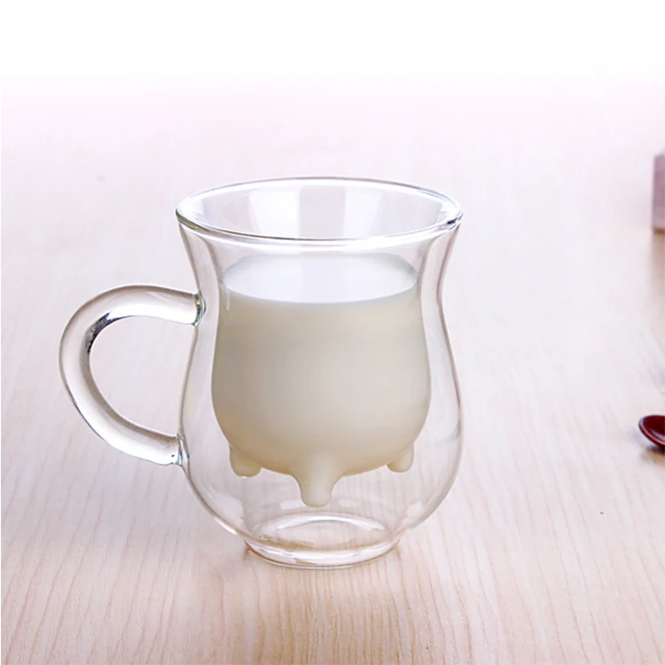 250ml Milk Double Wall Cow Udder Glass Cup heat resistant glass mug 
250ml Milk Double Wall Cow Udder Glass Cup heat resistant glass mug