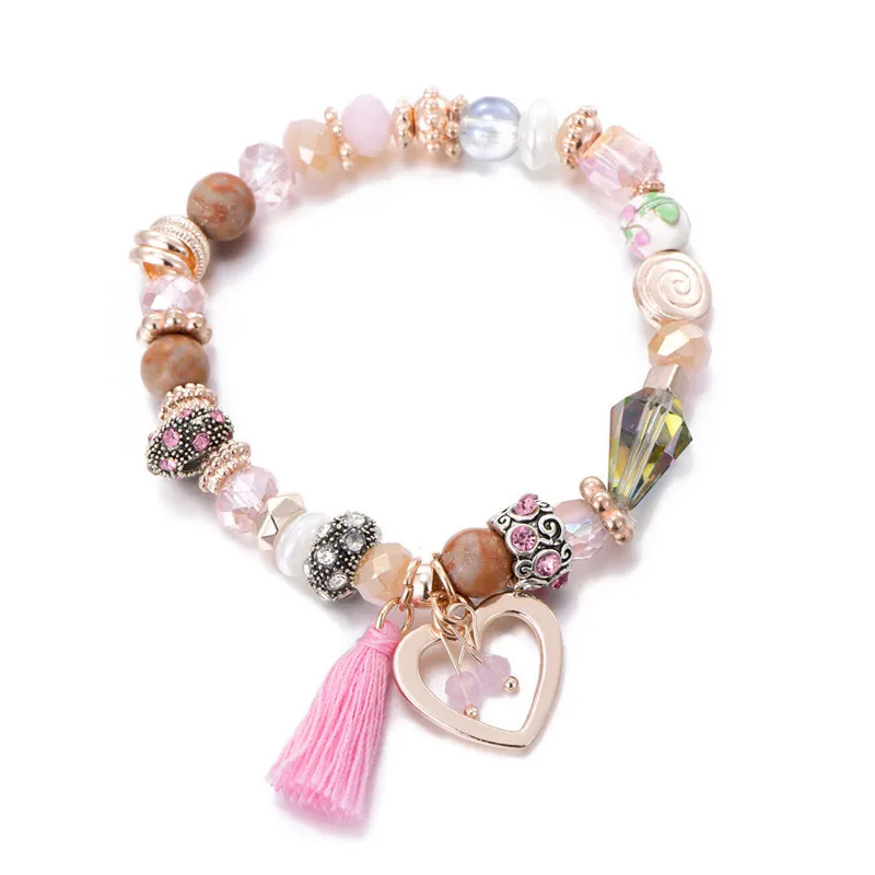 Ethnic Bohemian Bead Love Charm Bracelet Boho Crystal Rhinestone Tassel Elastic Bracelet For Party Ladies, Picture shows
Ethnic Bohemian Bead Love Charm Bracelet Boho Crystal Rhinestone Tassel Elastic Bracelet For Party Ladies, Picture shows