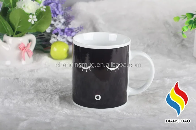magic color change morning mug coffee tea ceramic cup black