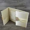 2016 Custom Luxury Boxed Silk Folio Wedding Invitation Card with Lace Ribbon Buckle