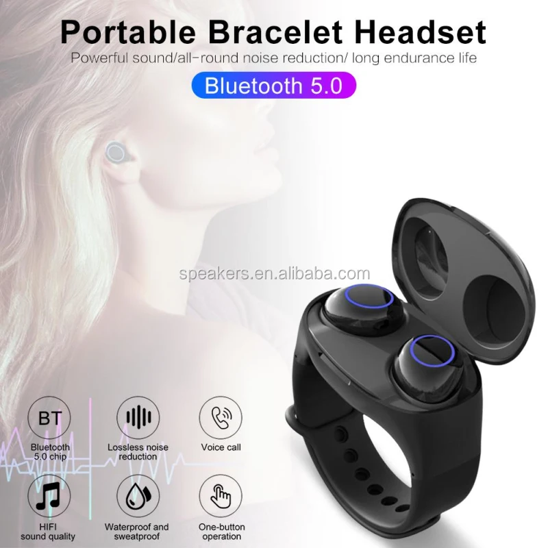 TWS Wristband Earphones Bluetooth 5.0 True Wireless Earbuds Noise Cancelling Touch Binaural Earphone Mini Sport Headset with Mic - ANKUX.COM