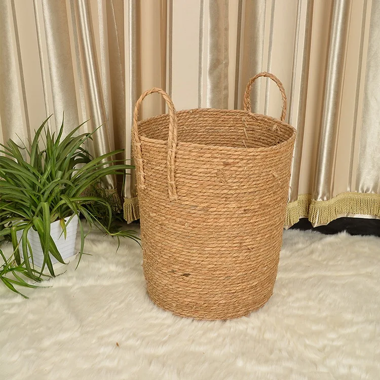 Big size handmade woven water hyacinth laundry basket with handles for home, Natural
Big size handmade woven water hyacinth laundry basket with handles for home, Natural