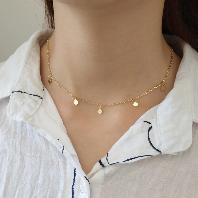 New Design 925 Sterling Silver Fahion Gold Mini Round Wafer Pendants Choker Clavicle Necklace Fine Jewelry for Women
New Design 925 Sterling Silver Fahion Gold Mini Round Wafer Pendants Choker Clavicle Necklace Fine Jewelry for Women