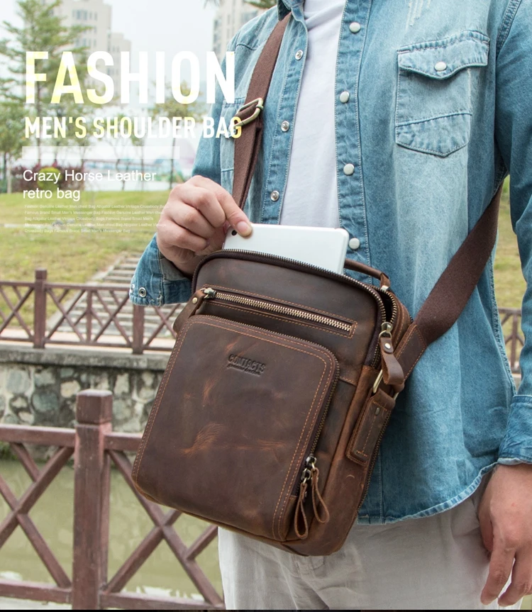 Contact's Crazy Horse Leather Messenger Bag for 9.7 inch tablet