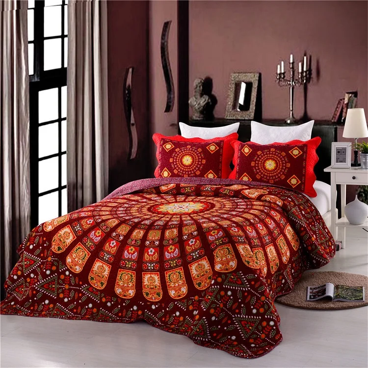 Großhandel billig böhmischen indischen mandala spiegel embroid könig größe red werfen quilt bett abdeckung verbreiten bettdecke
